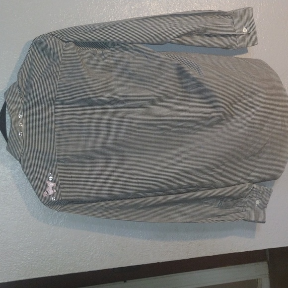 Vintage Poodle Girl Black and White Gingham Button Down Collar Top S - Picture 7 of 8